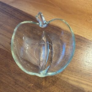 Glass Apple Candy Trinket Dish With Two Compartments 6”
